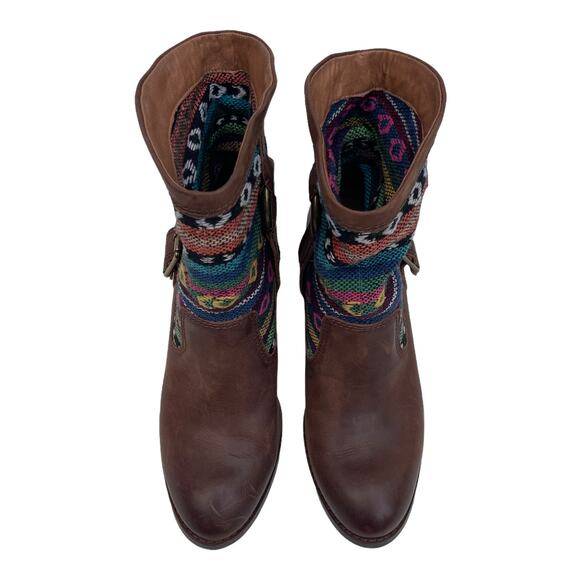 Lucky Brand Boxer Brown Santiago Rustic Native Fabric Leather Heel Boots Size 8 - Picture 3 of 8